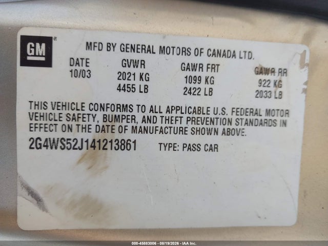 Продажа на аукционе авто 2004 Buick Century, vin: 2G4WS52J141213861, номер лота: 45883006