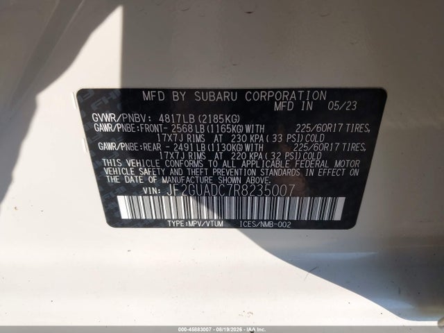 45883007 :رقم المزاد ، JF2GUADC7R8235007 vin ، 2024 Subaru Crosstrek Premium مزاد بيع