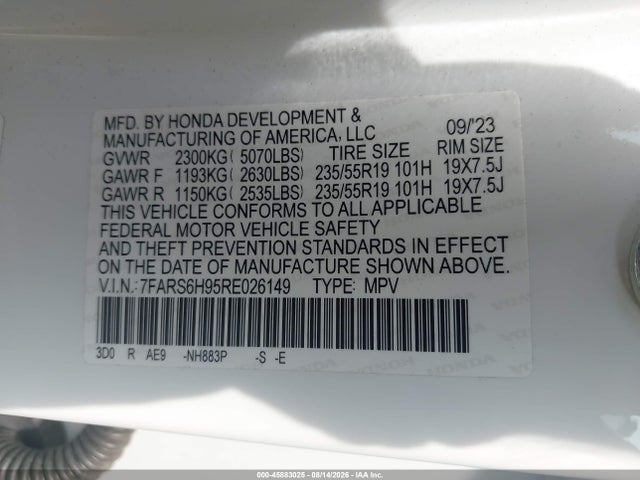 45883025 :رقم المزاد ، 7FARS6H95RE026149 vin ، 2024 Honda Cr-v Hybrid Sport Touring مزاد بيع