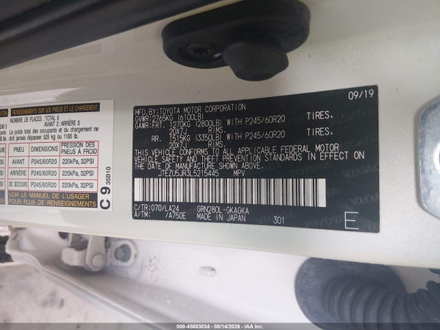 45883034 :رقم المزاد ، JTEZU5JR3L5215445 vin ، 2020 Toyota 4runner Limited مزاد بيع