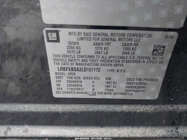Aukcja sprzedaży 2020 Buick Envision Fwd Preferred, vin: LRBFXBSA2LD101172, numer aukcji: 45883045