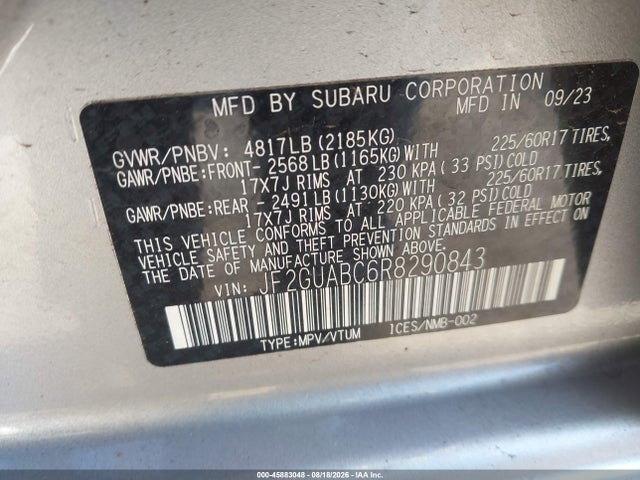 2024 Subaru Crosstrek მანქანა იყიდება აუქციონზე, vin: JF2GUABC6R8290843, აუქციონის ნომერი: 45883048