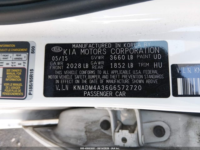 KIA RIO LX 2016 KNADM4A36G6572720 Image 9