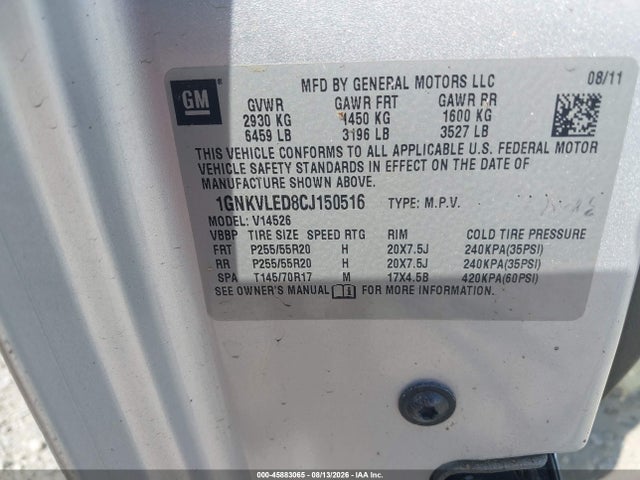 45883065 :رقم المزاد ، 1GNKVLED8CJ150516 vin ، 2012 Chevrolet Traverse Ltz مزاد بيع