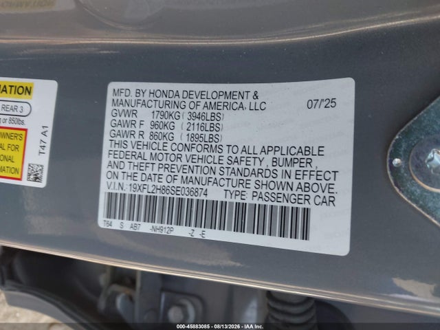 Продажа на аукционе авто 2025 Honda Civic Sedan Sport, vin: 19XFL2H86SE036874, номер лота: 45883085