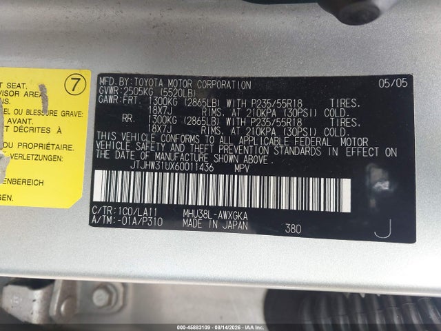 Aukcja sprzedaży 2006 Lexus Rx 400h, vin: JTJHW31UX60011436, numer aukcji: 45883109
