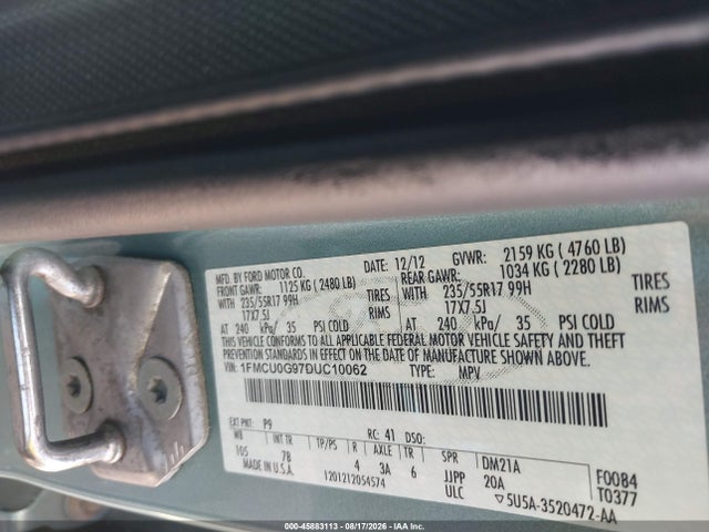 Auction sale of the 2013 Ford Escape Se, vin: 1FMCU0G97DUC10062, lot number: 45883113
