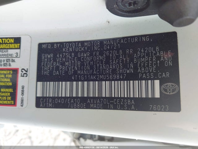 Toyota CAMRY SE 2021 4T1G11AK2MU569847 Image 9