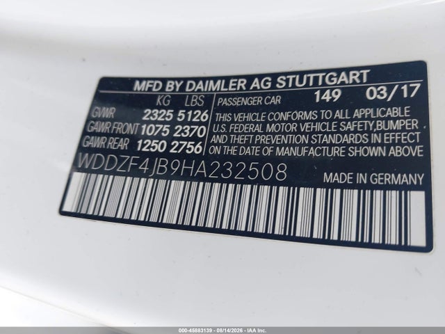 Продажа на аукционе авто 2017 Mercedes-benz E 300, vin: WDDZF4JB9HA232508, номер лота: 45883139