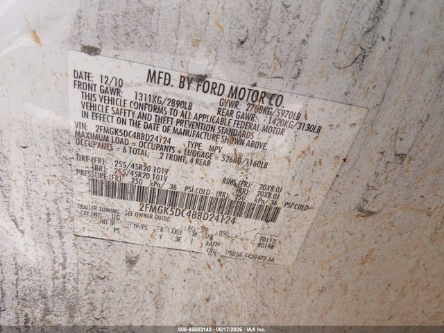Продаж на аукціоні авто 2011 Ford Flex Limited, vin: 2FMGK5DC4BBD24124, номер лоту: 45883143