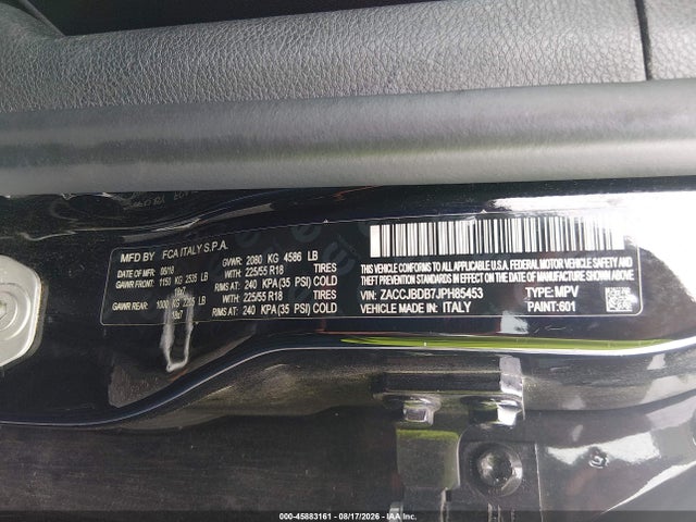 45883161 :رقم المزاد ، ZACCJBDB7JPH85453 vin ، 2018 Jeep Renegade Limited 4x4 مزاد بيع