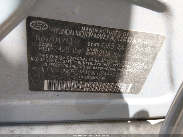45883174 :رقم المزاد ، 5NPEB4AC9EH844452 vin ، 2014 Hyundai Sonata Gls مزاد بيع