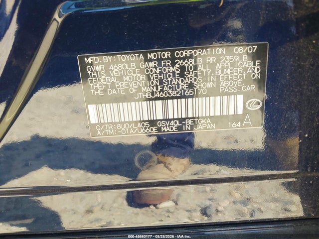 Aukcja sprzedaży 2008 Lexus Es 350, vin: JTHBJ46G382165170, numer aukcji: 45883177