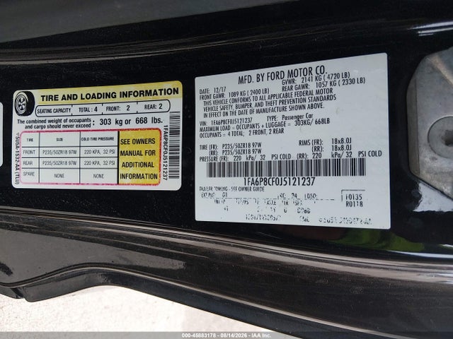 Продаж на аукціоні авто 2018 Ford Mustang Gt Premium, vin: 1FA6P8CF0J5121237, номер лоту: 45883178