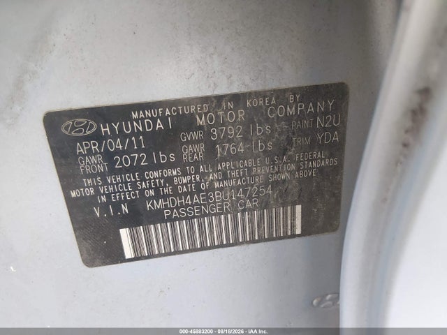 2011 Hyundai Elantra Gls (ulsan Plant) მანქანა იყიდება აუქციონზე, vin: KMHDH4AE3BU147254, აუქციონის ნომერი: 45883200
