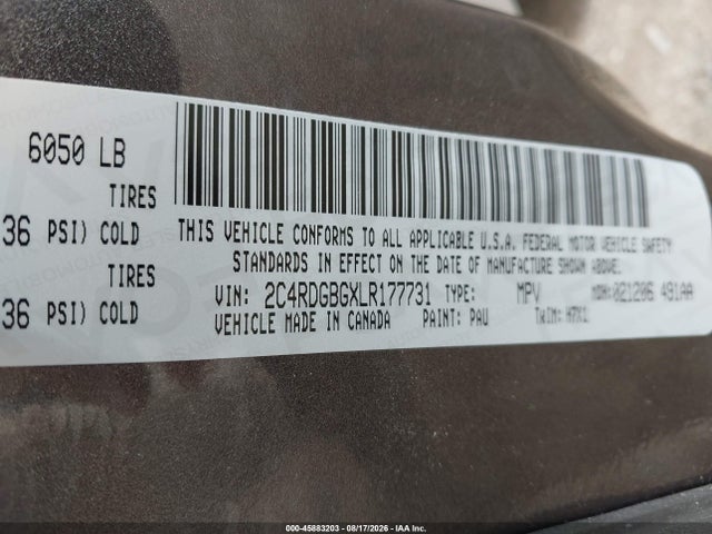 Продажа на аукционе авто 2020 Dodge Grand Caravan Se, vin: 2C4RDGBGXLR177731, номер лота: 45883203
