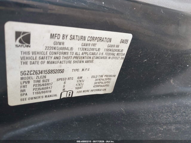 Продаж на аукціоні авто 2005 Saturn Vue, vin: 5GZCZ63415S852050, номер лоту: 45883215