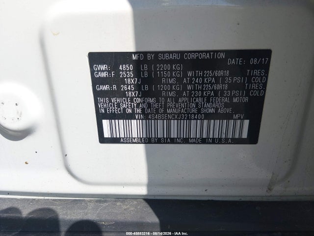 Продаж на аукціоні авто 2018 Subaru Outback 3.6r Limited, vin: 4S4BSENCXJ3218400, номер лоту: 45883216