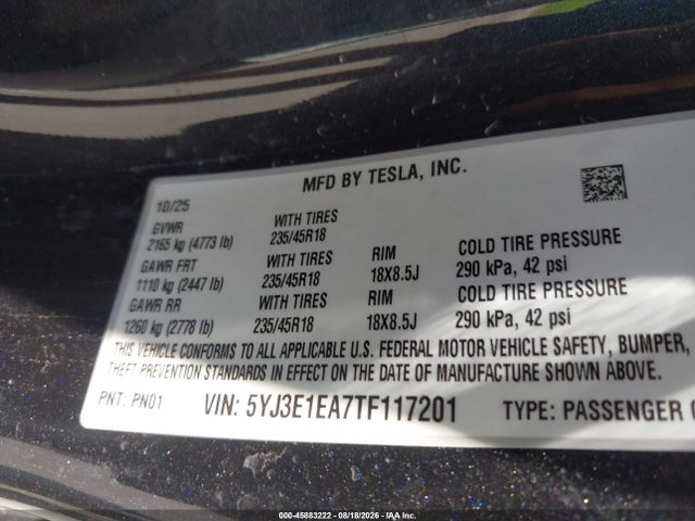 Tesla MODEL 3 2026 5YJ3E1EA7TF117201 Image 9