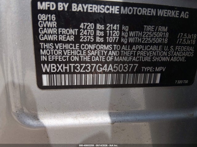 45883259 :رقم المزاد ، WBXHT3Z37G4A50377 vin ، 2016 Bmw X1 Xdrive28i مزاد بيع