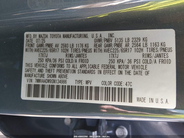 45883268 :رقم المزاد ، 7MMVAADW9SN134986 vin ، 2025 Mazda Cx-50 Hybrid Premium Package مزاد بيع