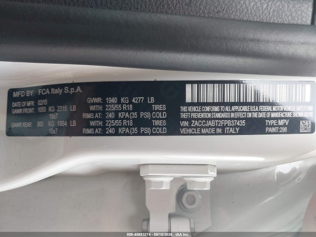 ZACCJABT2FPB37435 Jeep Renegade Latitude