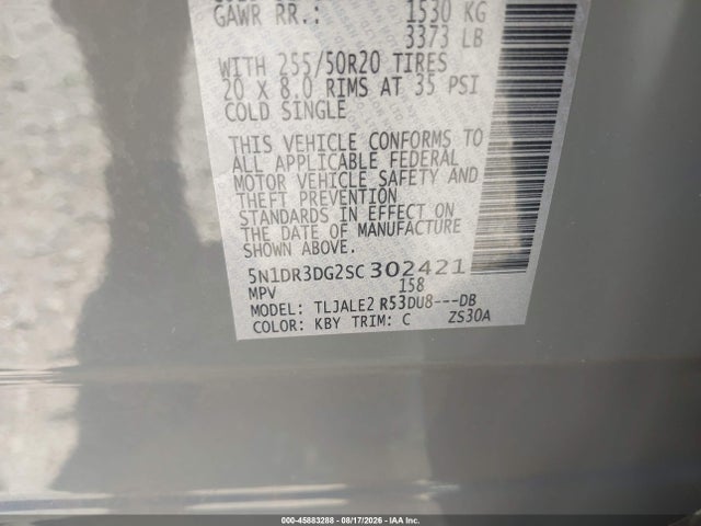 Продаж на аукціоні авто 2025 Nissan Pathfinder Platinum Fwd, vin: 5N1DR3DG2SC302421, номер лоту: 45883288