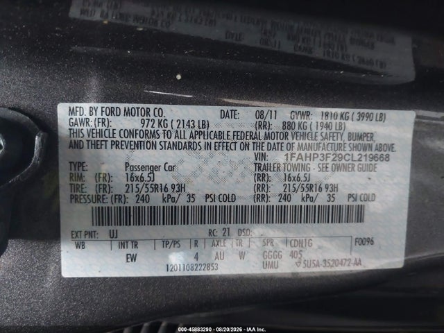 Aukcja sprzedaży 2012 Ford Focus Se, vin: 1FAHP3F29CL219668, numer aukcji: 45883290