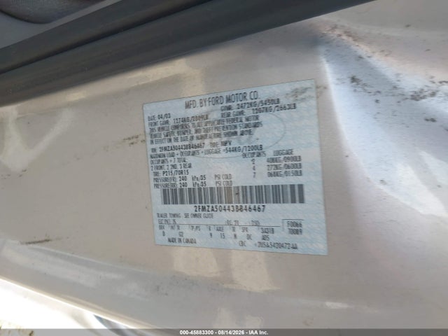 2003 Ford Windstar Standard მანქანა იყიდება აუქციონზე, vin: 2FMZA50443BB46467, აუქციონის ნომერი: 45883300