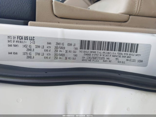 45883322 :رقم المزاد ، 1C4RJFBG8FC731879 vin ، 2015 Jeep Grand Cherokee Limited مزاد بيع