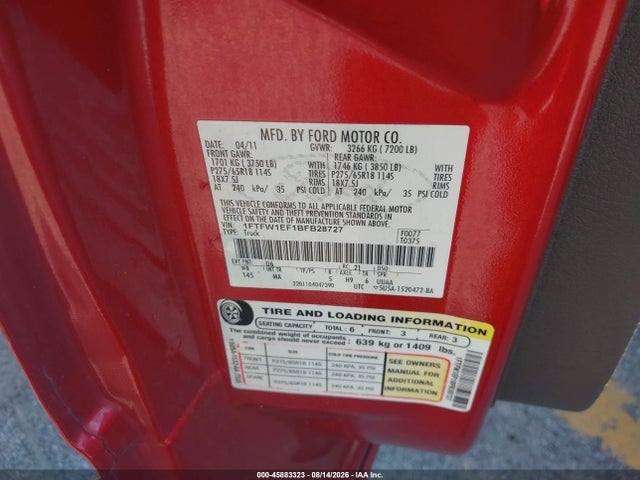 Продажа на аукционе авто 2011 Ford F-150 Xlt, vin: 1FTFW1EF1BFB28727, номер лота: 45883323