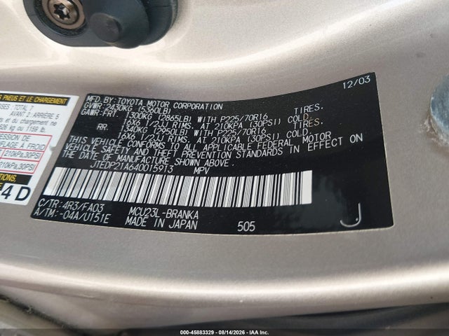 Продажа на аукционе авто 2004 Toyota Highlander V6, vin: JTEDP21A640015913, номер лота: 45883329