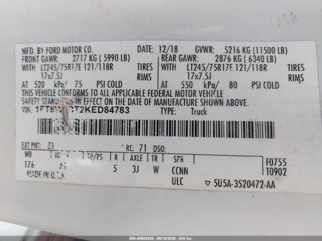 1FT8W3BT2KED84783 Ford F-350 Xl