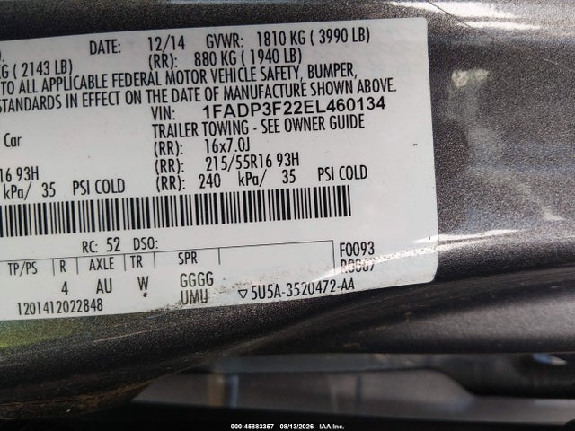 Ford FOCUS SE 2014 1FADP3F22EL460134 Image 9