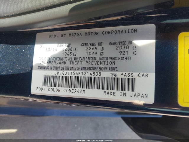 Aukcja sprzedaży 2015 Mazda Mazda6 I Touring, vin: JM1GJ1T54F1214808, numer aukcji: 45883367