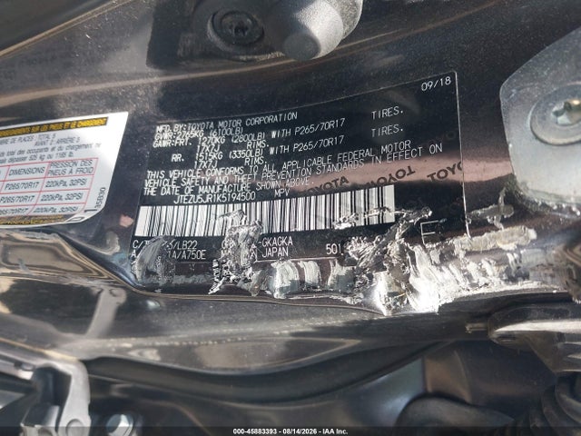 Продаж на аукціоні авто 2019 Toyota 4runner Sr5 Premium, vin: JTEZU5JR1K5194500, номер лоту: 45883393