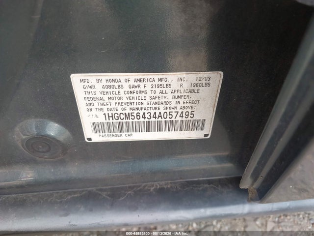 Продаж на аукціоні авто 2004 Honda Accord 2.4 Lx, vin: 1HGCM56434A057495, номер лоту: 45883400