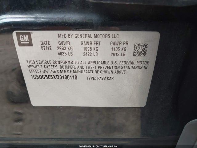 Продажа на аукционе авто 2013 Cadillac Cts Luxury, vin: 1G6DG5E5XD0106110, номер лота: 45883414