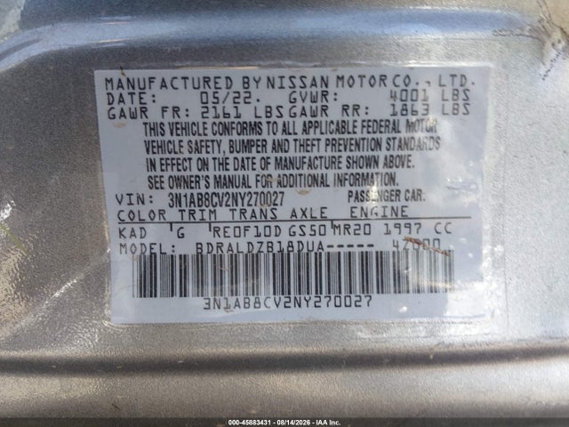 Продажа на аукционе авто 2022 Nissan Sentra Sv Xtronic Cvt, vin: 3N1AB8CV2NY270027, номер лота: 45883431