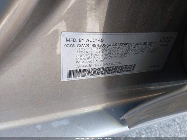 Aukcja sprzedaży 2009 Audi A4 Prestige, vin: WAUMF78K29A080226, numer aukcji: 45883446