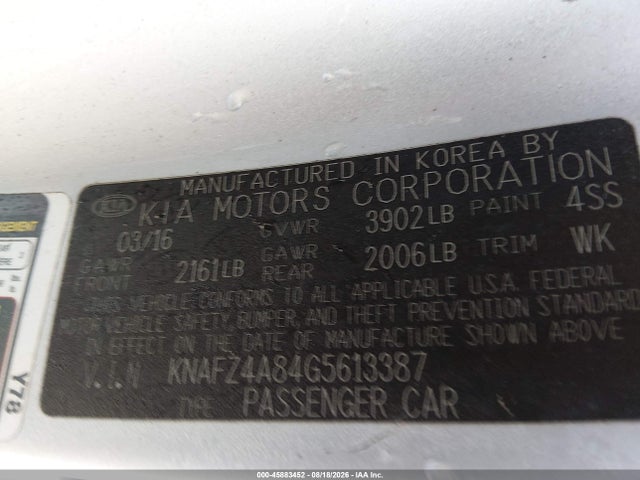 Aukcja sprzedaży 2016 Kia Forte Ex, vin: KNAFZ4A84G5613387, numer aukcji: 45883452