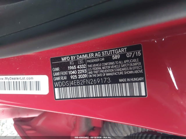 2015 Mercedes-benz Cla 250 მანქანა იყიდება აუქციონზე, vin: WDDSJ4EB2FN269173, აუქციონის ნომერი: 45883482