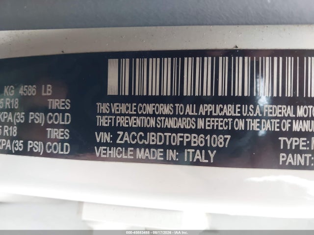 Продажа на аукционе авто 2015 Jeep Renegade Limited, vin: ZACCJBDT0FPB61087, номер лота: 45883488
