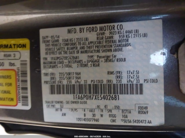 Продаж на аукціоні авто 2014 Ford Fusion Se, vin: 1FA6P0H7XE5402681, номер лоту: 45883494