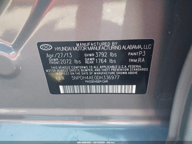 45883501 :رقم المزاد ، 5NPDH4AE0DH336977 vin ، 2013 Hyundai Elantra Gls مزاد بيع