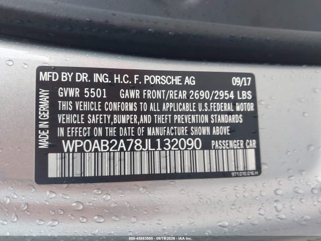 Auction sale of the 2018 Porsche Panamera 4s, vin: WP0AB2A78JL132090, lot number: 45883505