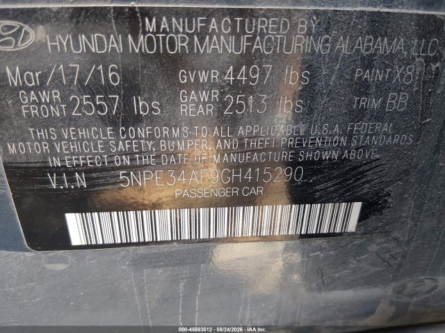 Продажа на аукционе авто 2016 Hyundai Sonata Limited, vin: 5NPE34AF9GH415290, номер лота: 45883512