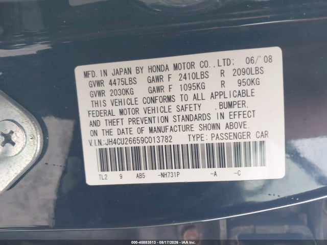 45883513 :رقم المزاد ، JH4CU26659C013782 vin ، 2009 Acura Tsx مزاد بيع