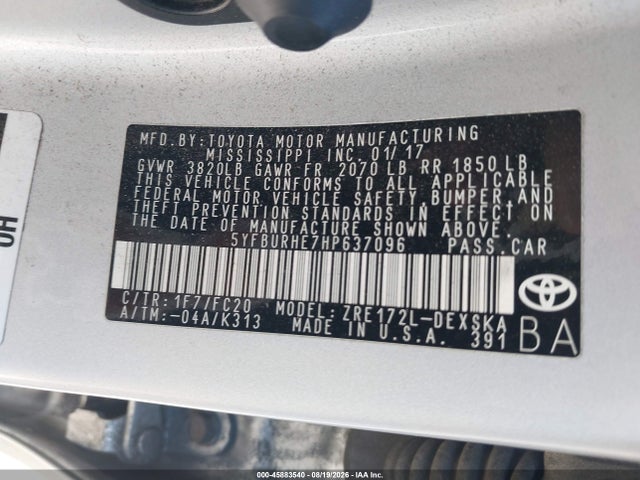 5YFBURHE7HP637096 Toyota Corolla Se Special Edition