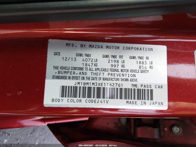 Продаж на аукціоні авто 2014 Mazda Mazda3, vin: JM1BM1M3XE1162761, номер лоту: 45883567